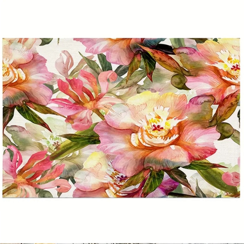 Pink Flowers Watercolor Placemats, Set of 4